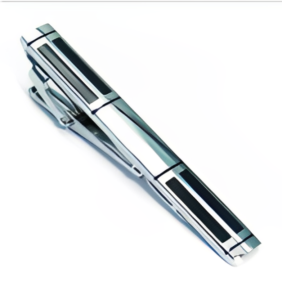 Silver Tie Clip with Black Inlays - TB64